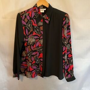 Vintage Simon Chang | 90s Colourblock Abstract Floral Blouse | Size 8